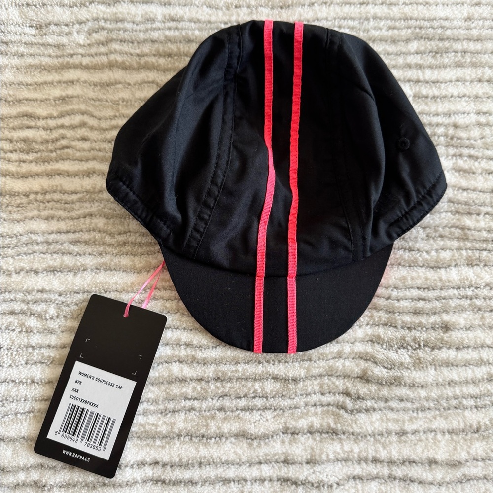 NWT Rapha Cycling Cap women’s Souplesse Cycling Cap black with neon pink stripe - Picture 2 of 8